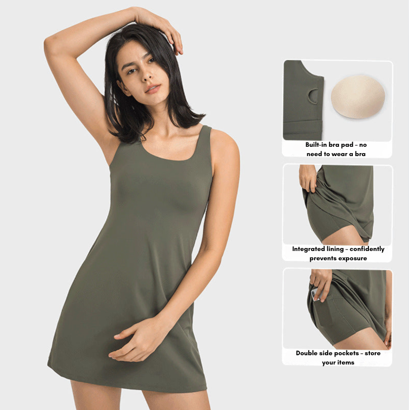 Damen Active Lounge Kleid – Integrierter BH & Shorts