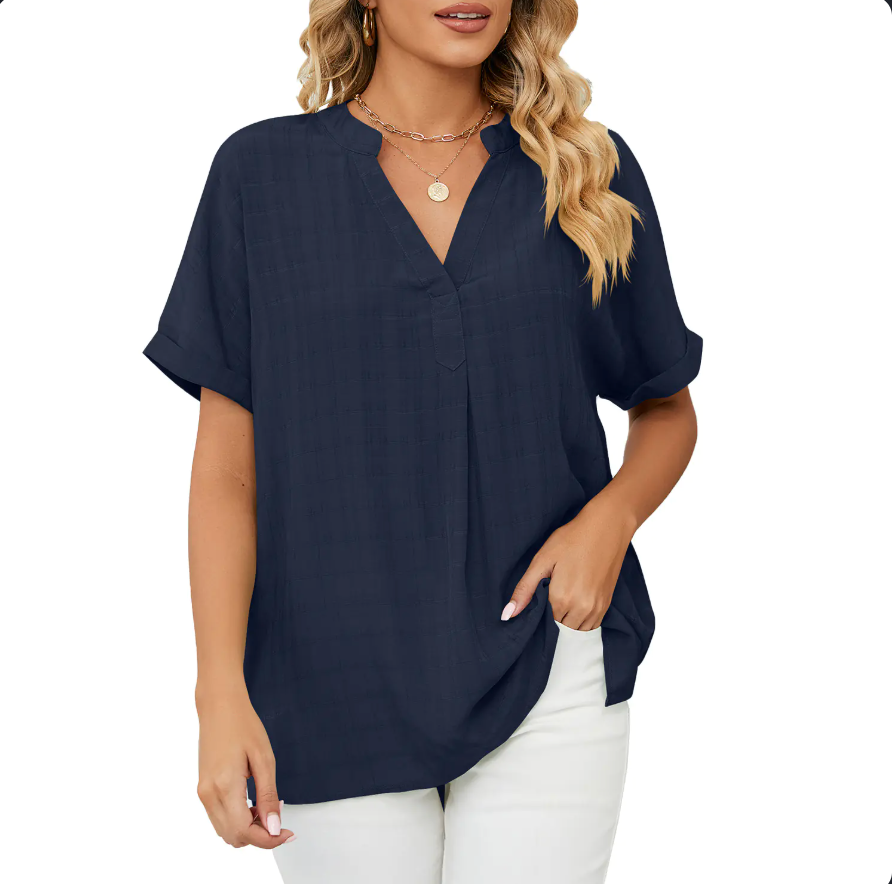 Elegante Lockere Bluse mit V-Ausschnitt für Alltag & Freizeit