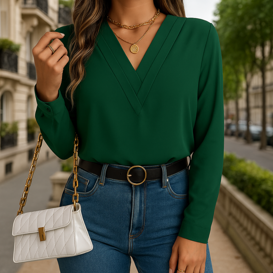 Clara™ – Elegante V-Ausschnitt Bluse mit Stilgarantie