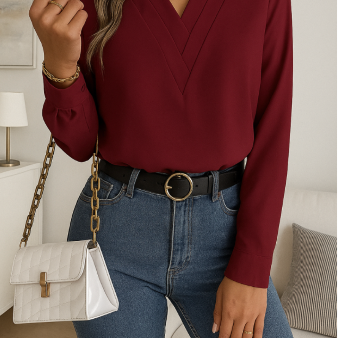 Clara™ – Elegante V-Ausschnitt Bluse mit Stilgarantie