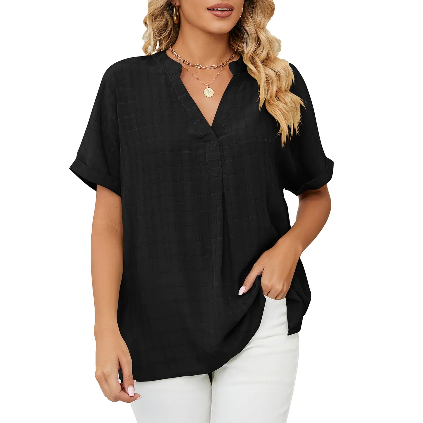 Elegante Lockere Bluse mit V-Ausschnitt für Alltag & Freizeit