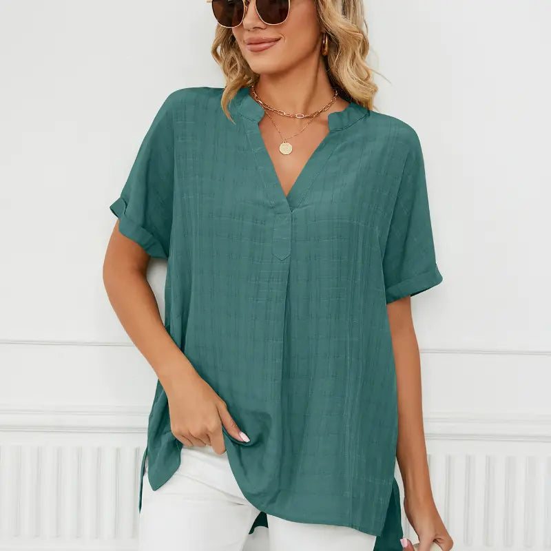 Elegante Lockere Bluse mit V-Ausschnitt für Alltag & Freizeit