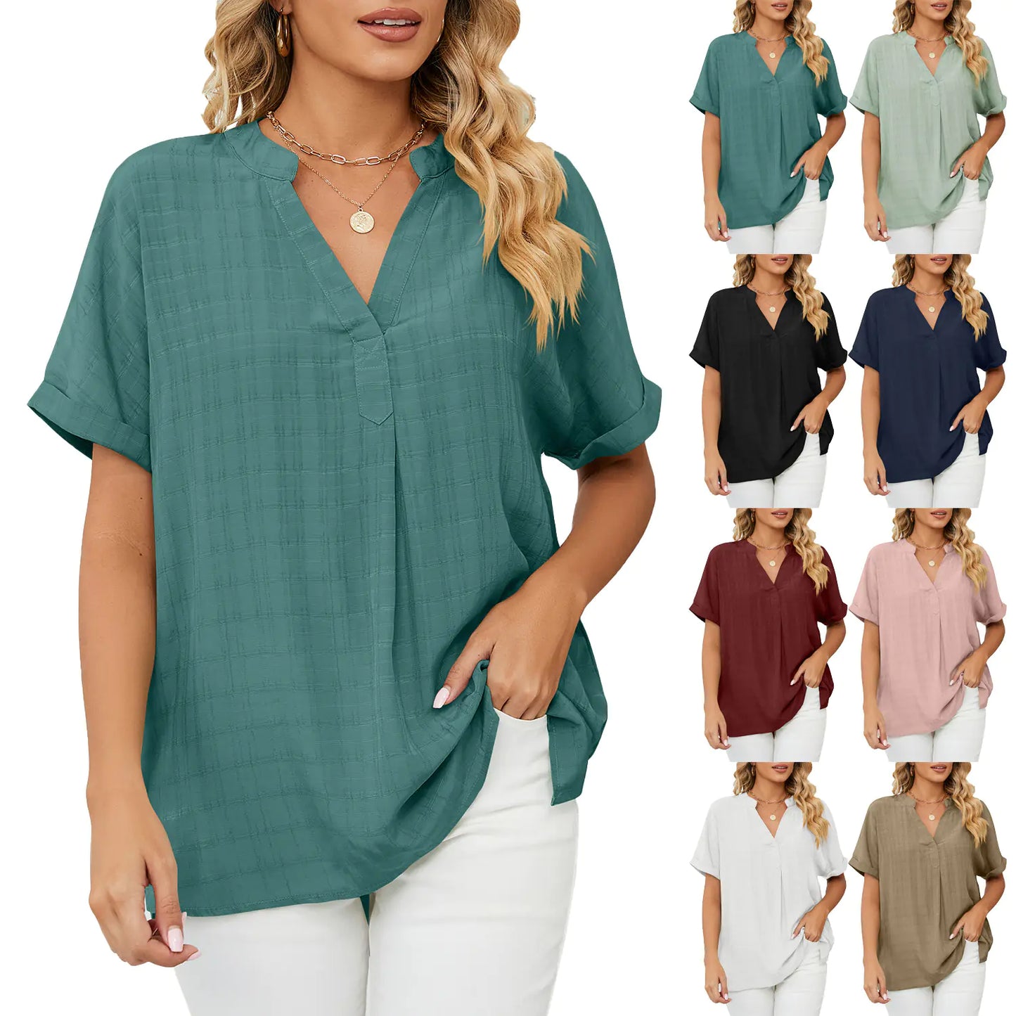 Elegante Lockere Bluse mit V-Ausschnitt für Alltag & Freizeit