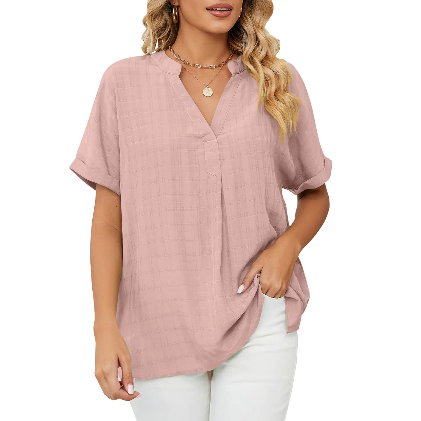 Elegante Lockere Bluse mit V-Ausschnitt für Alltag & Freizeit