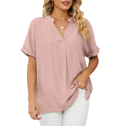 Elegante Lockere Bluse mit V-Ausschnitt für Alltag & Freizeit