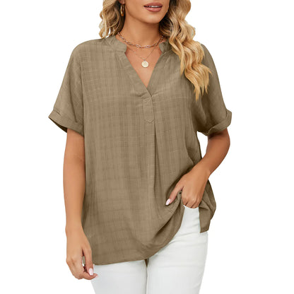 Elegante Lockere Bluse mit V-Ausschnitt für Alltag & Freizeit