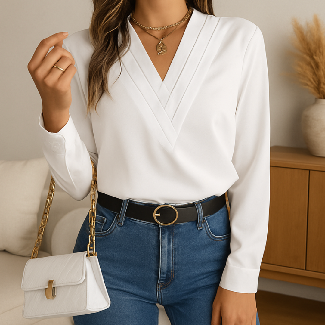 Clara™ – Elegante V-Ausschnitt Bluse mit Stilgarantie
