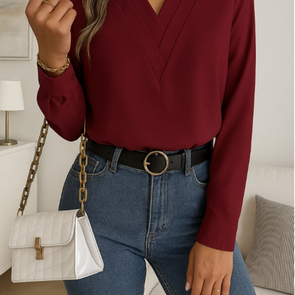 Clara™ – Elegante V-Ausschnitt Bluse mit Stilgarantie