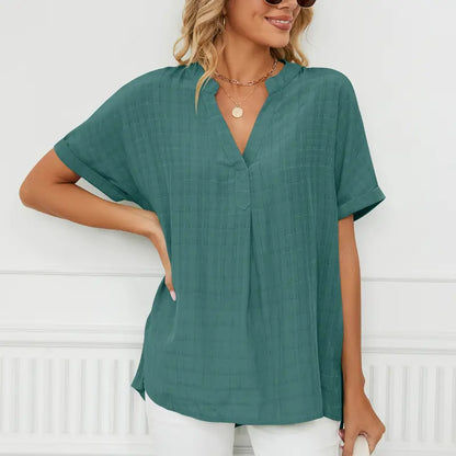 Elegante Lockere Bluse mit V-Ausschnitt für Alltag & Freizeit