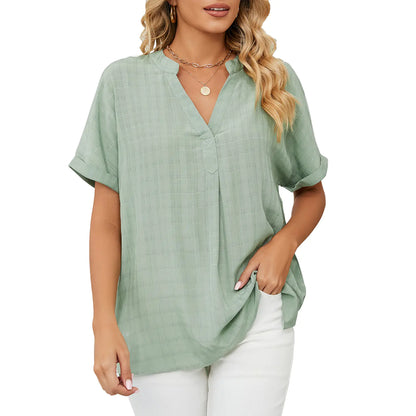 Elegante Lockere Bluse mit V-Ausschnitt für Alltag & Freizeit