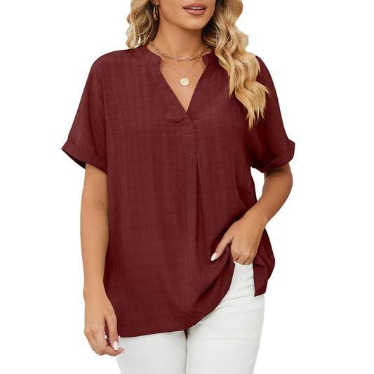Elegante Lockere Bluse mit V-Ausschnitt für Alltag & Freizeit