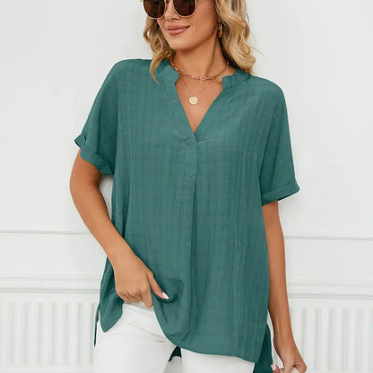 Elegante Lockere Bluse mit V-Ausschnitt für Alltag & Freizeit
